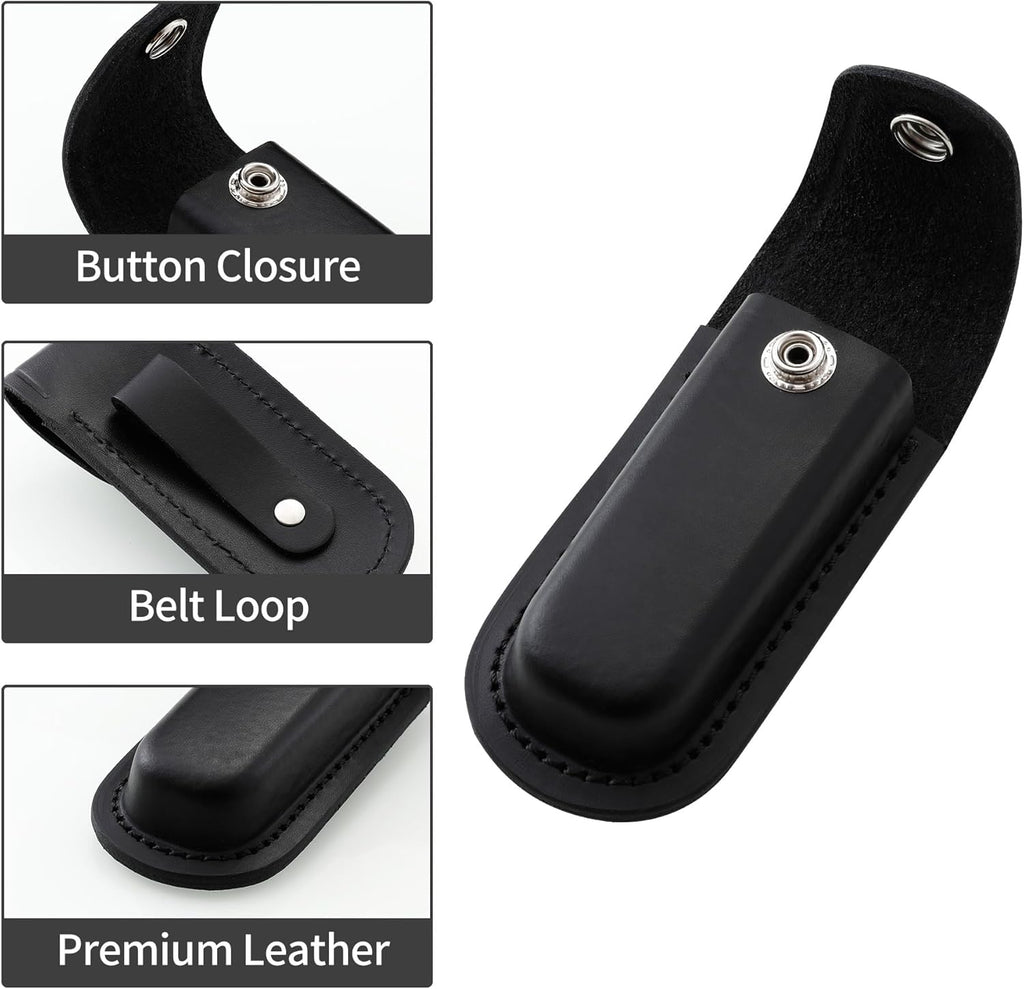 Pocket Knife Sheath, 4" Folding Pocket EDC Knife Case, Portable Pouch Knife Leather Holster with Snap Closure and Belt Loop, Accessory for Outdoor Climbing, Camping, Cycling and Hiking, Black