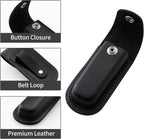 Pocket Knife Sheath, 4" Folding Pocket EDC Knife Case, Portable Pouch Knife Leather Holster with Snap Closure and Belt Loop, Accessory for Outdoor Climbing, Camping, Cycling and Hiking, Black
