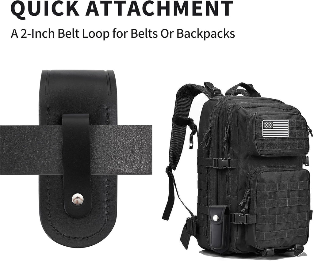 Pocket Knife Sheath, 4" Folding Pocket EDC Knife Case, Portable Pouch Knife Leather Holster with Snap Closure and Belt Loop, Accessory for Outdoor Climbing, Camping, Cycling and Hiking, Black