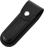 Pocket Knife Sheath, 5" Folding Pocket EDC Knife Case, Portable Pouch Knife Leather Holster with Snap Closure and Belt Loop, Accessory for Outdoor Climbing, Camping, Cycling and Hiking, Black