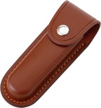 Pocket Knife Sheath, 5" Folding Pocket EDC Knife Case, Portable Pouch Knife Leather Holster with Snap Closure and Belt Loop, Accessory for Outdoor Climbing, Camping, Cycling and Hiking, Brown