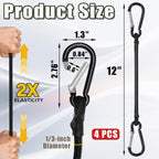 4 Pack Bungee Cords with Carabiner Outdoor Climbing Bounce Rope Elastic Tie Down Straps with Hooks Mini Short Bungee Straps Dual-Hook Design for Tents Cargo Kayak Boat Luggage (Black-12)