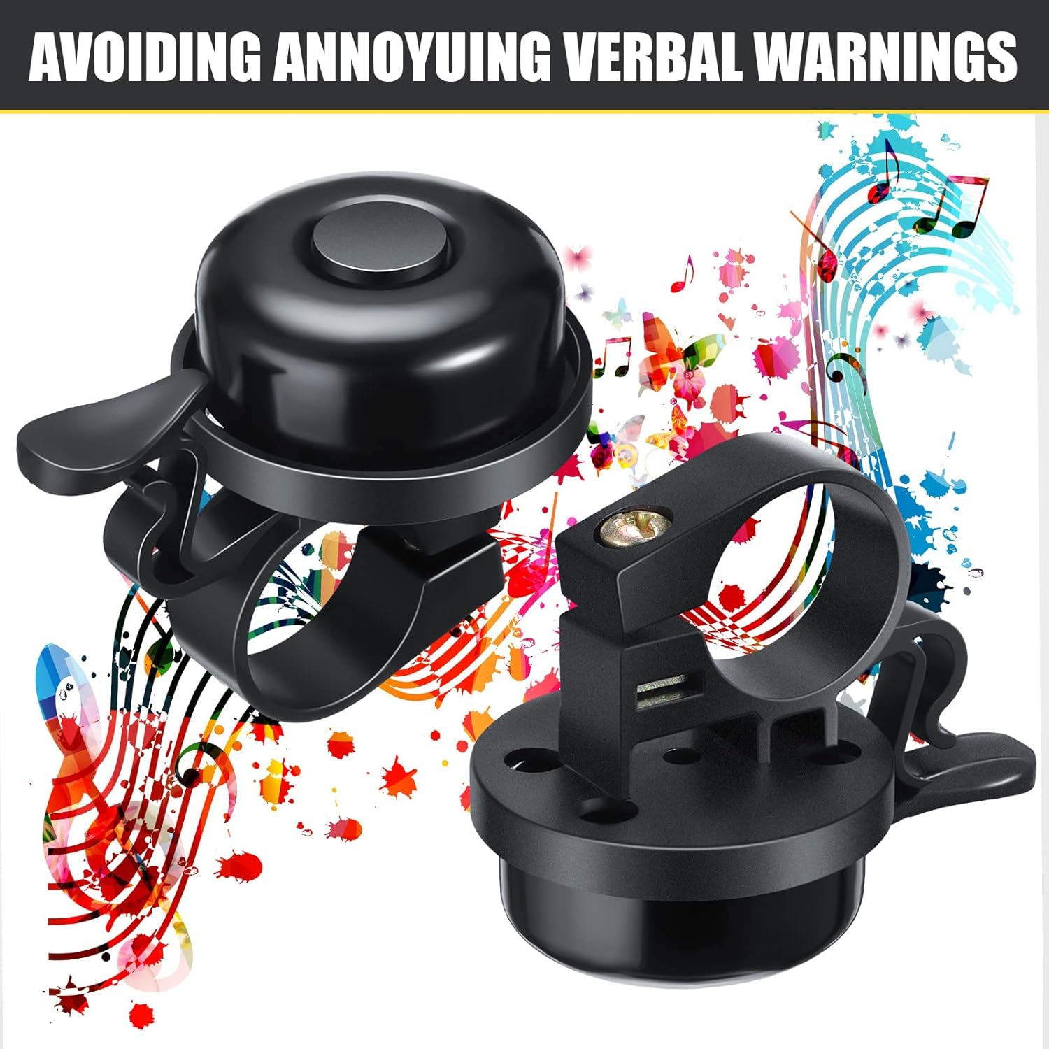 Bike Bells Bulk Aluminum Loud Crisp Bicycle Bell Clear Sound Mountain Bike Accessories Easy Installation for Boys Girls Adults Kids, Black