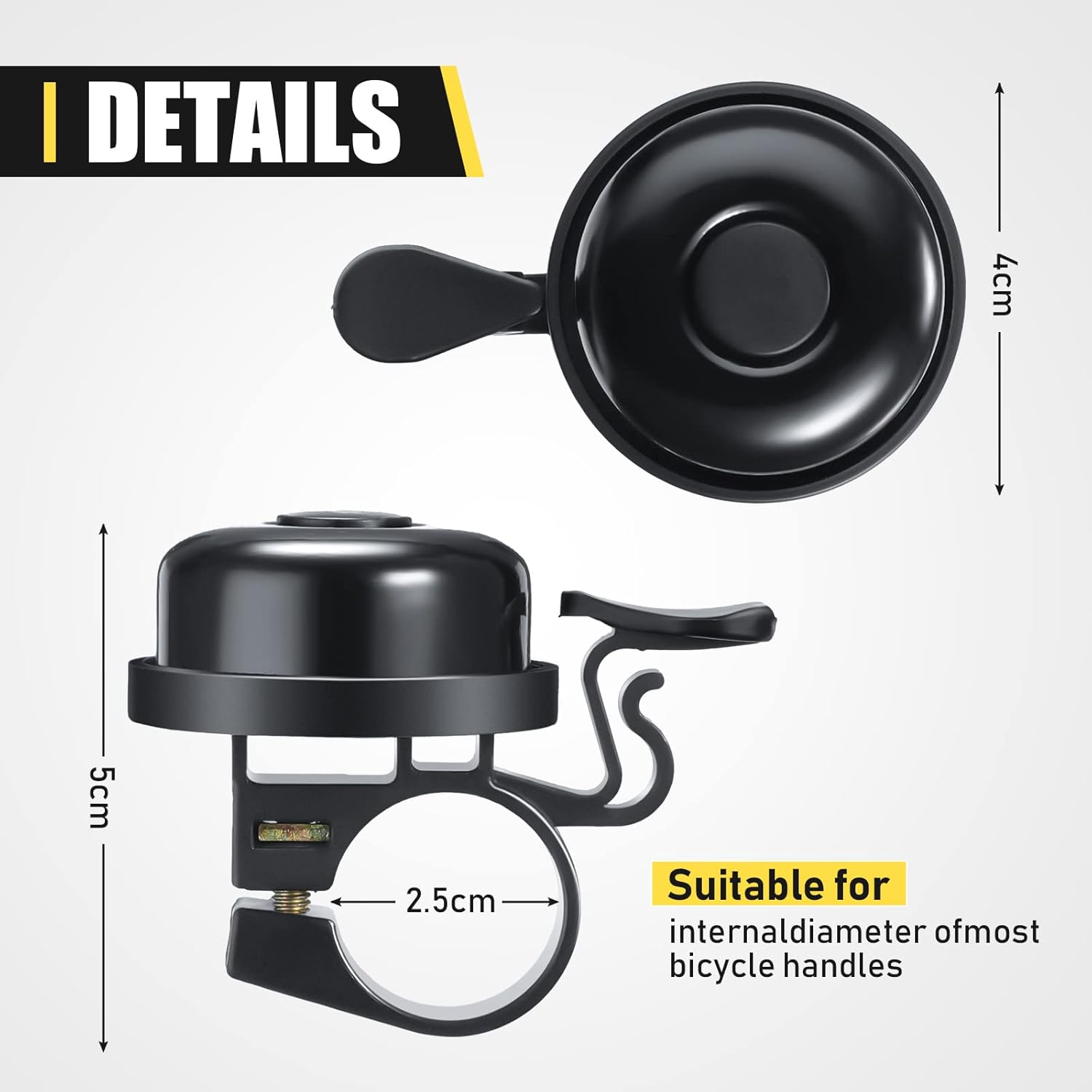 Bike Bells Bulk Aluminum Loud Crisp Bicycle Bell Clear Sound Mountain Bike Accessories Easy Installation for Boys Girls Adults Kids, Black