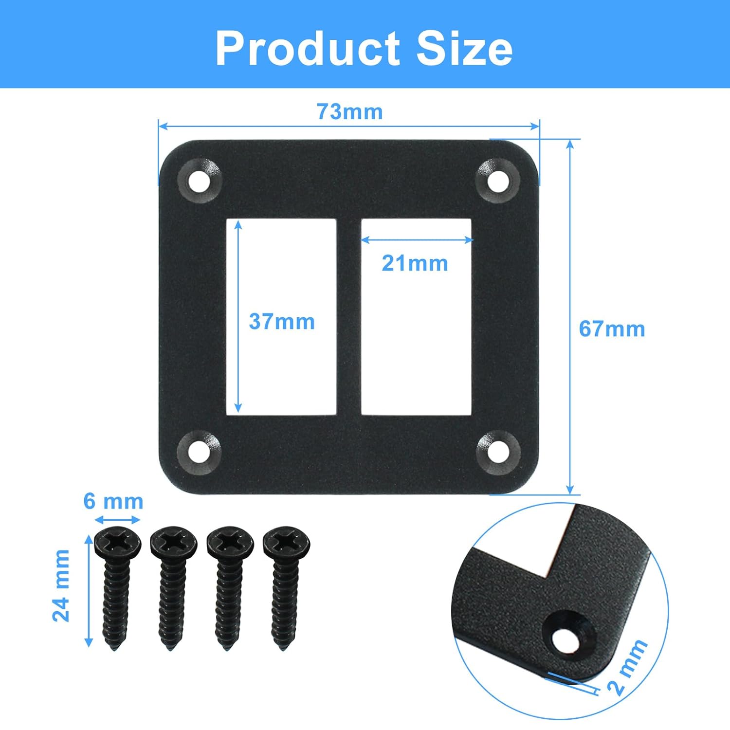 2 Gang Rocker Switch Panel Housing Holder, Rocker Toggle Switch Aluminum Housing Bracket with Screw, Black Waterproof Anodized Aluminium Panel for Car Boat Trailer RV SUV ATV UTV