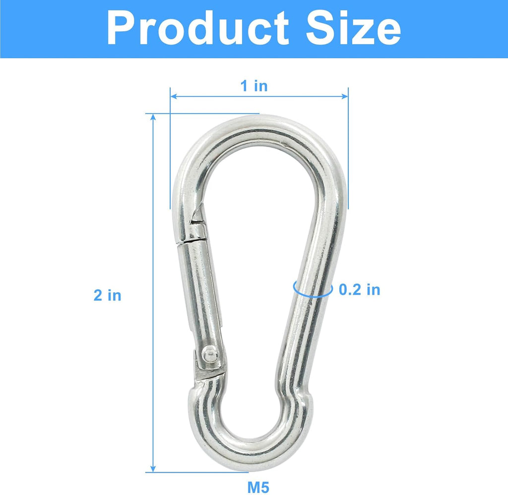 4Pack 2 inch Flag Pole Snap Clip Hooks Flagpole Attachment Spring Snap Hook Stainless Steel Carabiner Clips Heavy Duty Quick Link Carabiners for Indoor & Outdoor