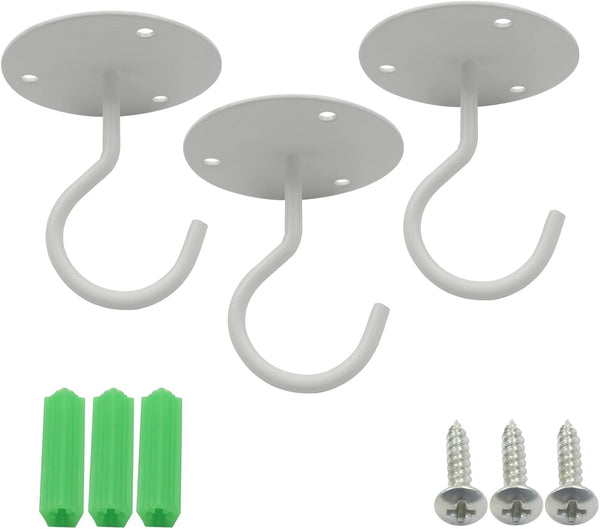 3 Pack Heavy Duty Ceiling Hooks, Metal Wall Mounted Hangers for Indoor Outdoor Bird Feeders Planters, Hanging Plants(White)