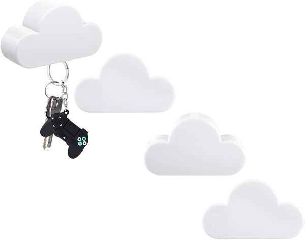 4 Pieces Cloud Magnetic Key Holder for Wall Key Rack Organizer Keychains Hooks with Adhesive for Door(White)