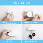 4 Pieces Cloud Magnetic Key Holder for Wall Key Rack Organizer Keychains Hooks with Adhesive for Door(White)