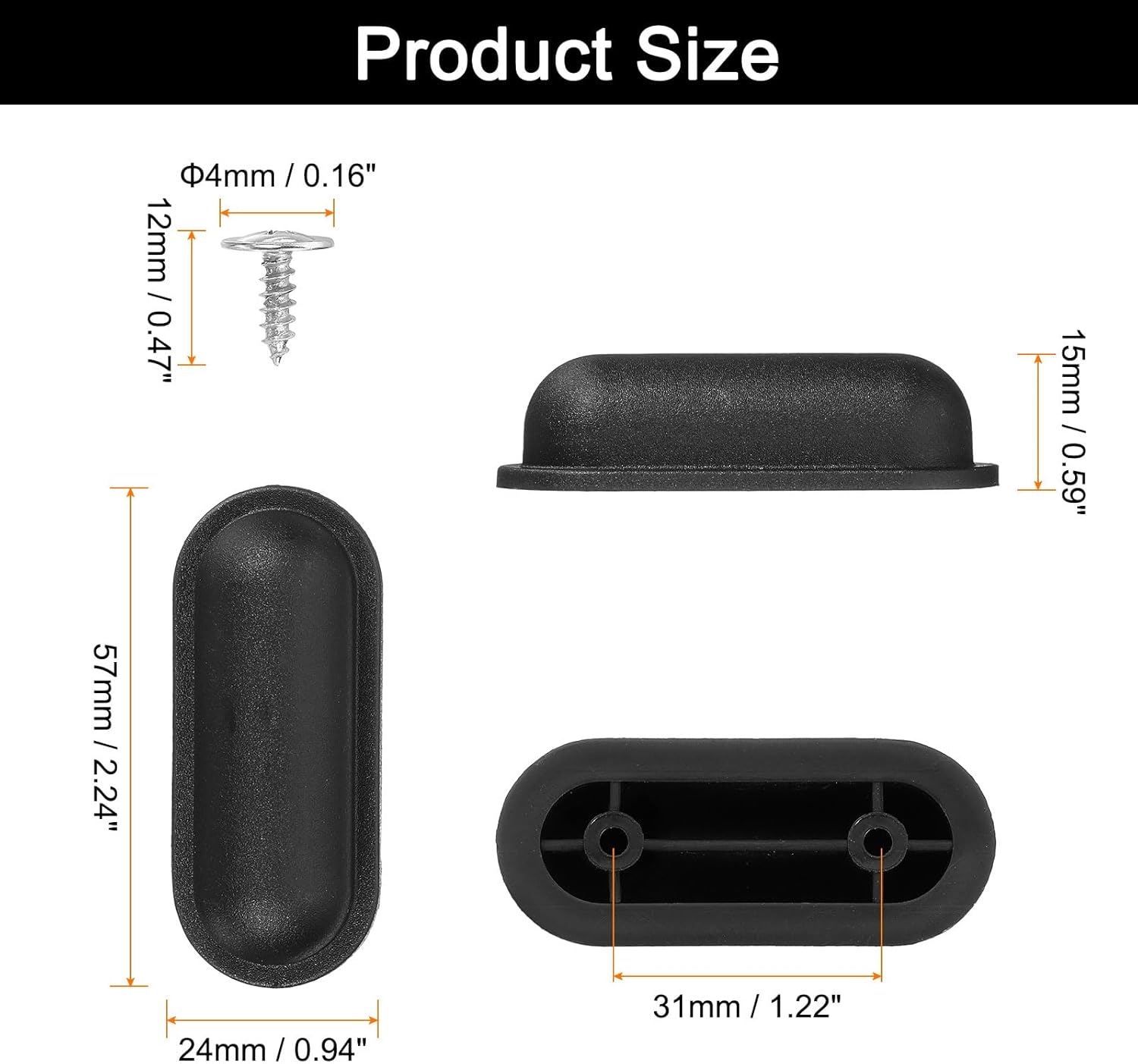 4Pcs Luggage Replacement Pads, Plastic Luggage Stand Feet Stud, Suitcase and Travel Gear Bottom Side Accessories with Self-Tapping Screws, Black (57x24x15mm)