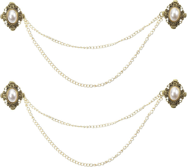 2pcs Sweater Clips Vintage Cardigan Collar Clips with Chain Shirt Clips Shawl Clips Clothes Clip for Women(Gold)