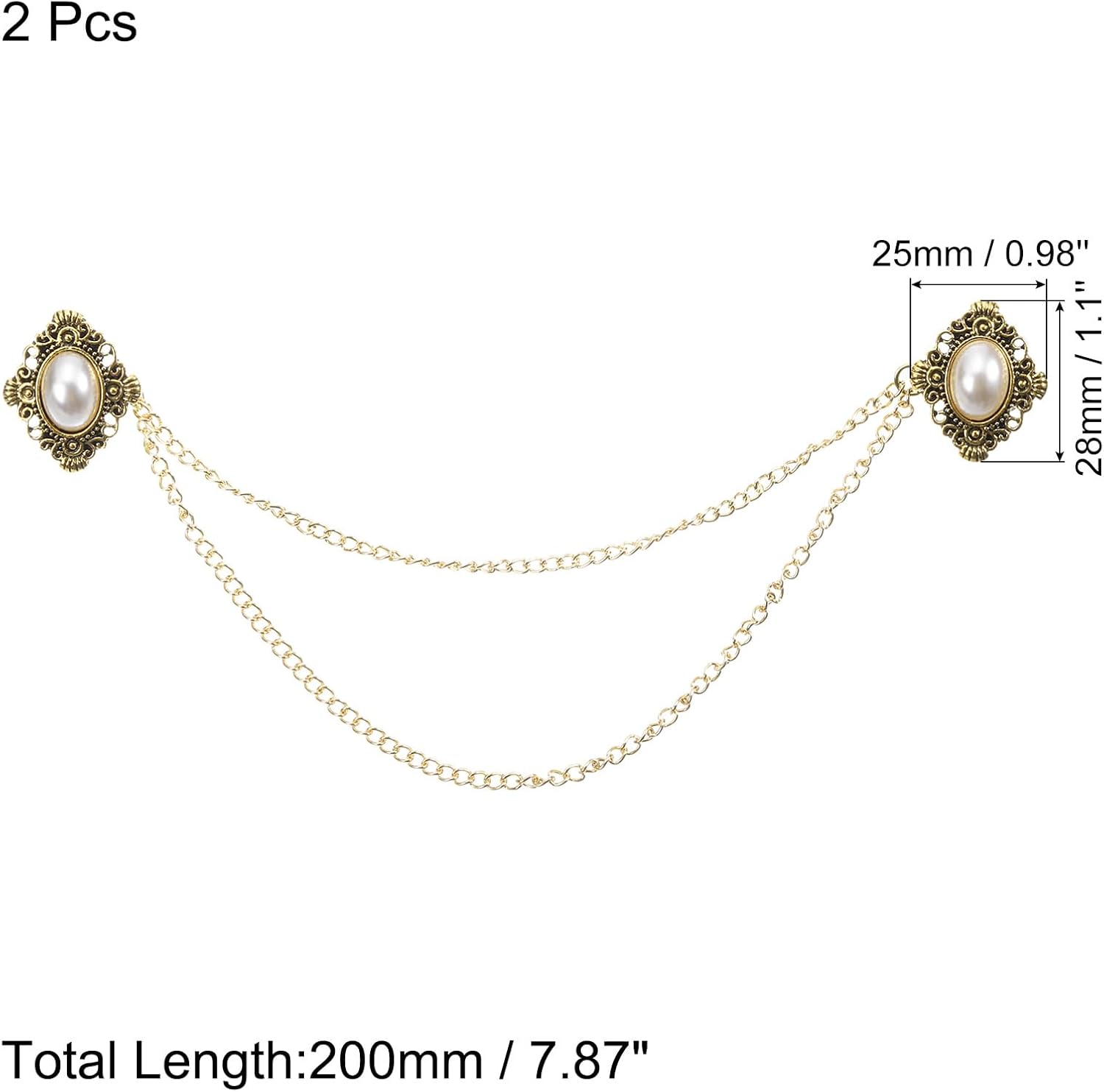 2pcs Sweater Clips Vintage Cardigan Collar Clips with Chain Shirt Clips Shawl Clips Clothes Clip for Women(Gold)