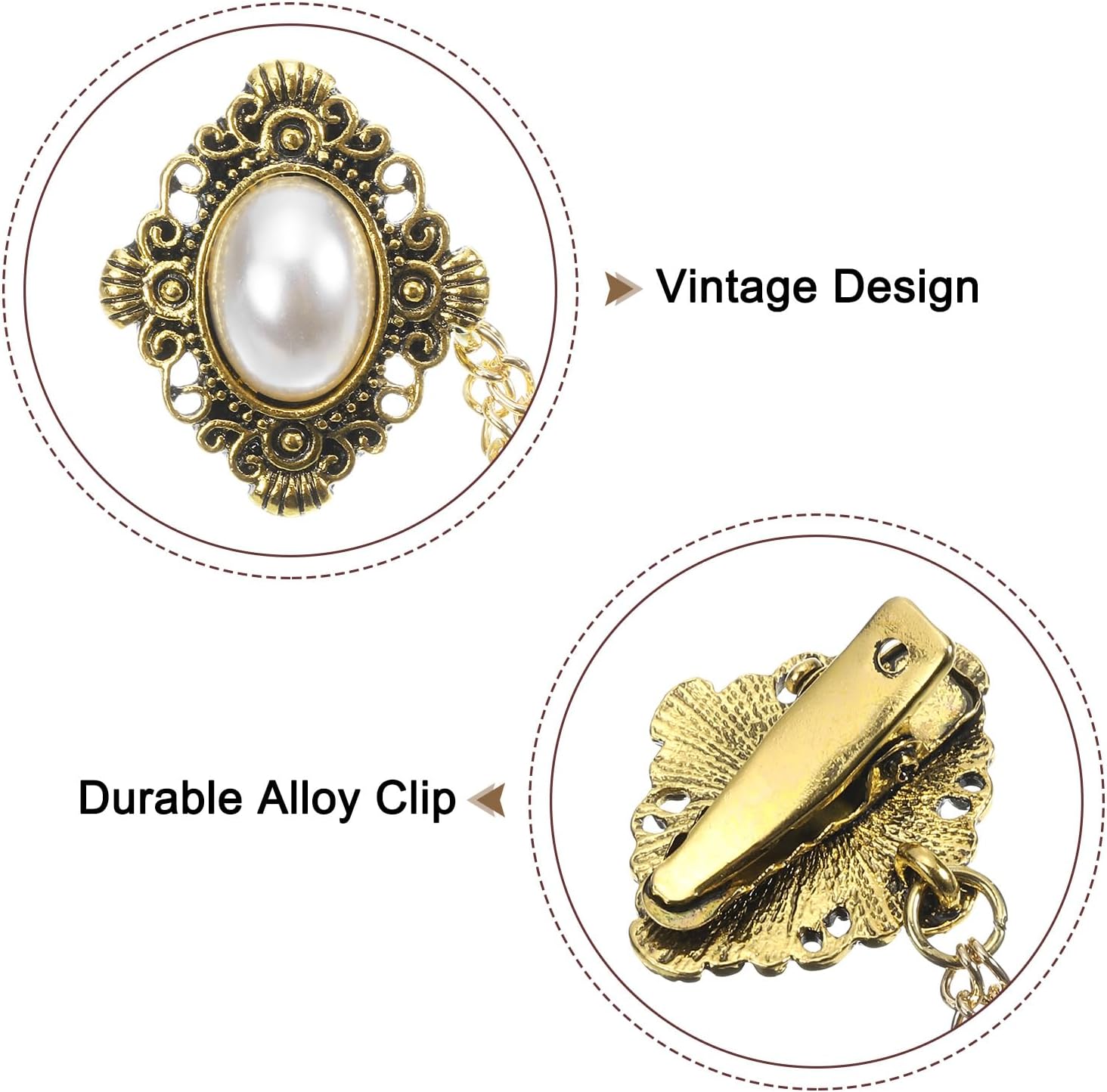 2pcs Sweater Clips Vintage Cardigan Collar Clips with Chain Shirt Clips Shawl Clips Clothes Clip for Women(Gold)