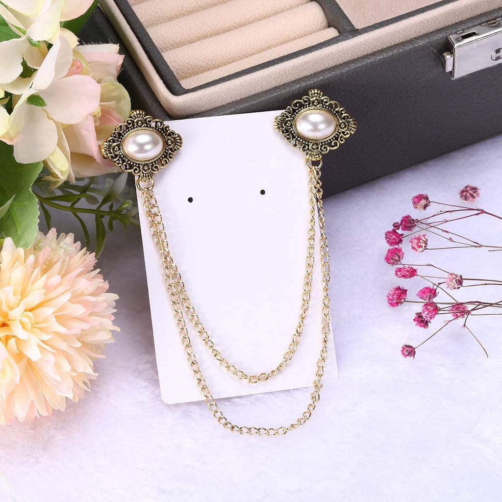 2pcs Sweater Clips Vintage Cardigan Collar Clips with Chain Shirt Clips Shawl Clips Clothes Clip for Women(Gold)