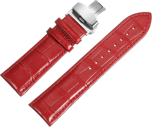 Multiple Sizes Leather Watch Band Quick Release Deployment Buckle Cowhide Watch Strap for Men and Women