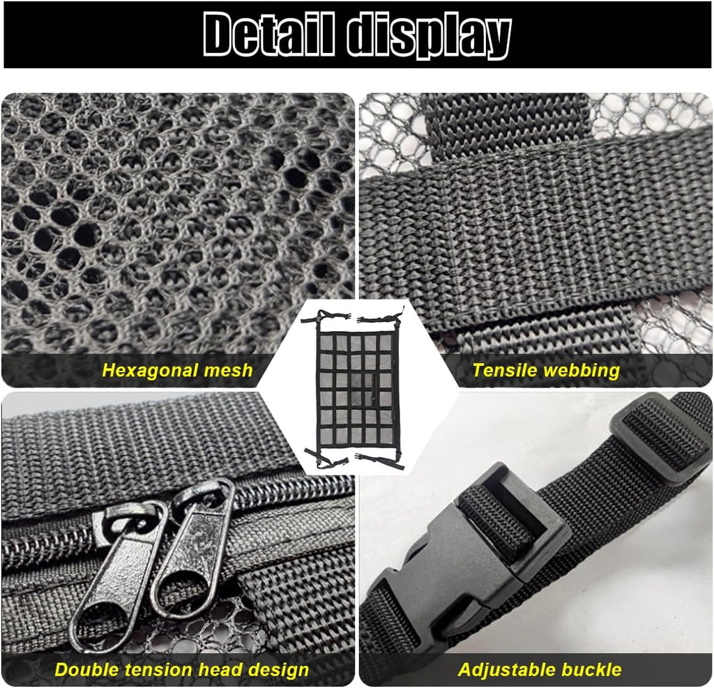 Car Ceiling Cargo Net Pocket, 30" x 21.2", Droop Less Car Storage Organizer, Strengthen Load Bearing Double Layer Mesh Organizer, SUV, Trucks, Camping, Road Trip Essentials