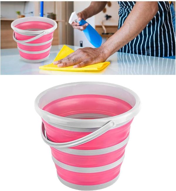 Car Collapsible Bucket, 10L 2.6 Gallon Folding Bucket Auto Cleaning Plastic Water Bucket, Foldable Portable Bucket Space Saving for Indoor Outdoor Car Wash Garden Camping (Pink)