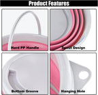 Car Collapsible Bucket, 10L 2.6 Gallon Folding Bucket Auto Cleaning Plastic Water Bucket, Foldable Portable Bucket Space Saving for Indoor Outdoor Car Wash Garden Camping (Pink)