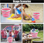 Car Collapsible Bucket, 10L 2.6 Gallon Folding Bucket Auto Cleaning Plastic Water Bucket, Foldable Portable Bucket Space Saving for Indoor Outdoor Car Wash Garden Camping (Pink)