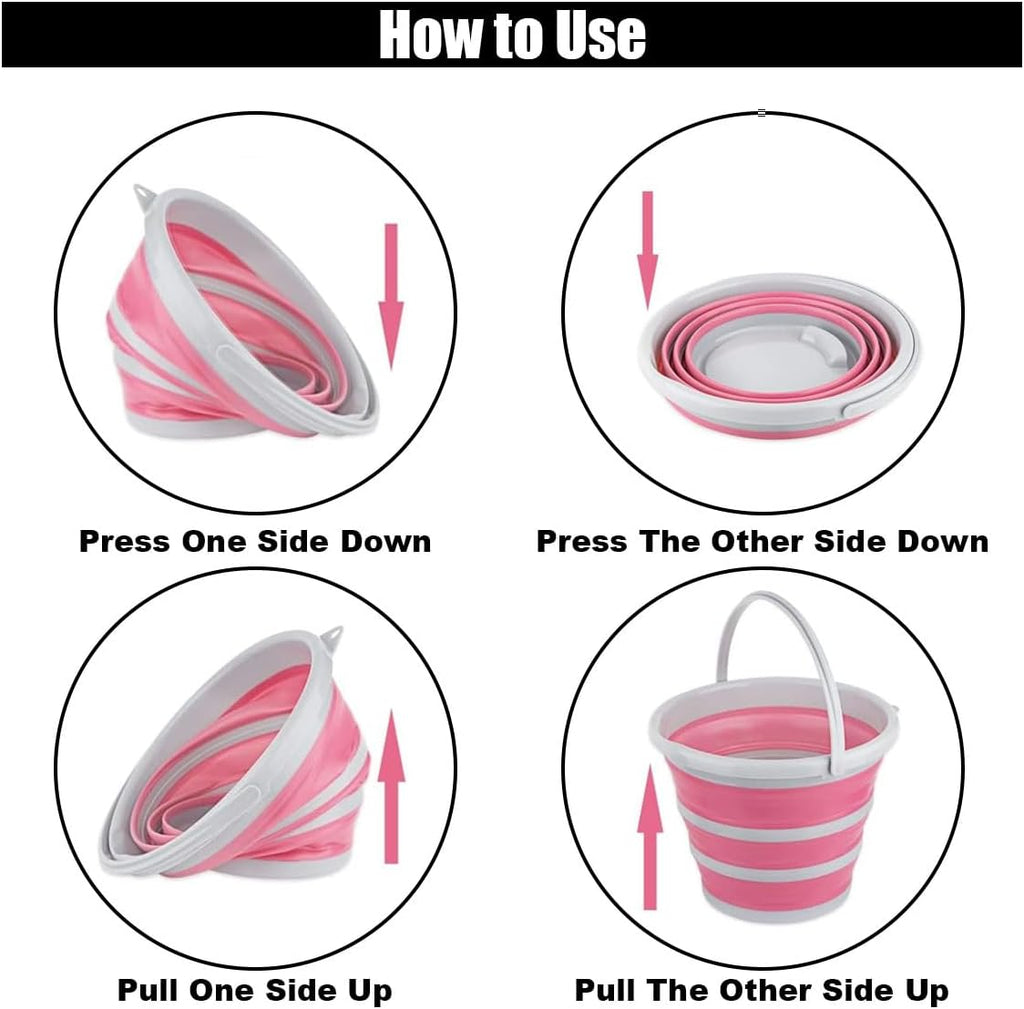 Car Collapsible Bucket, 10L 2.6 Gallon Folding Bucket Auto Cleaning Plastic Water Bucket, Foldable Portable Bucket Space Saving for Indoor Outdoor Car Wash Garden Camping (Pink)