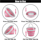 Car Collapsible Bucket, 10L 2.6 Gallon Folding Bucket Auto Cleaning Plastic Water Bucket, Foldable Portable Bucket Space Saving for Indoor Outdoor Car Wash Garden Camping (Pink)