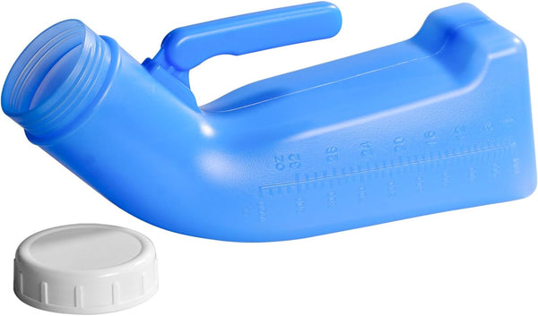 Male Urinals Urine Bottle for Men Portable Travel Pee Bottles Spill Proof Urinary Chamber with Screw-on-Lid Plastic Bedside Urinals for Men, 1L