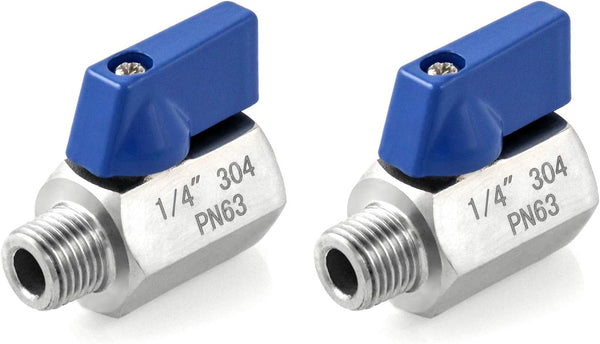 2 Pack Mini Ball 304 Stainless Steel Shut-Off Valves - 1/4
