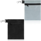 2 Pack Golf Ball Bag, Golf Tee Bag Pouch 6.7" x 5.5" Zippered Pouch with Metal Lobster Clip, Waterproof Golfs Accessories Organizer for Tees Balls, Valuables Holder, Men Women (Black, Gray)
