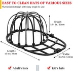 Hat Washer Cage for Washing Machine & Dishwasher- Ball Cap Washer for Baseball Caps & Hats, Baseball Cap Cleaner and Shaper, Fits Adult/Kids Caps (Black)