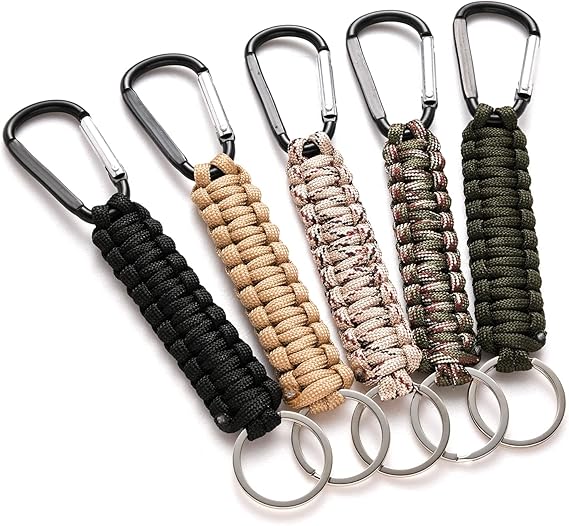 5 Pack Karabiner Keychains with Woven Lanyard Musket Hook for Outdoor Camping Hiking Backpacks