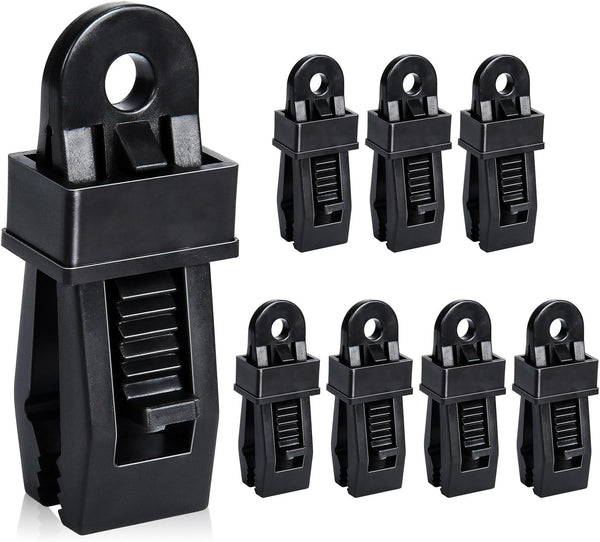 8 Pack Black Tarp Clips with Eyelets Heavy Duty Tent Canvas Clamps for Camping Caravan Awning Boat Outdoor Use