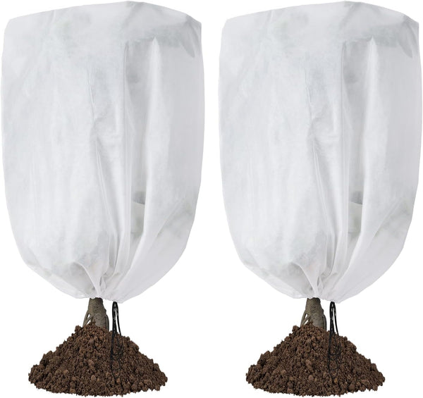 2 Pack Frost Protection Plant Covers White Frost Resistant Fabric Tree Cover with Drawstring Outdoor Greenhouse Winter Protection for Plants Shrubs Potted Plants