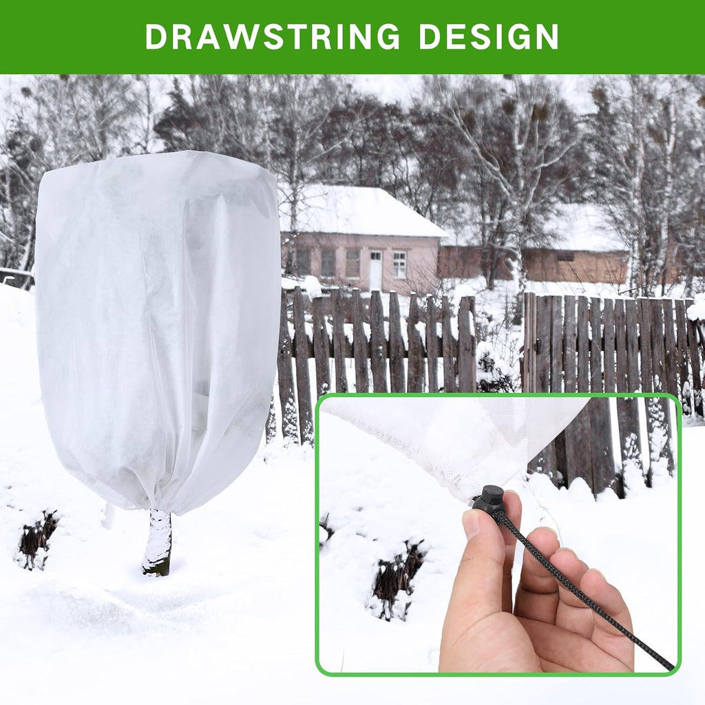 2 Pack Frost Protection Plant Covers White Frost Resistant Fabric Tree Cover with Drawstring Outdoor Greenhouse Winter Protection for Plants Shrubs Potted Plants