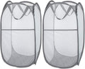 2 Pack Foldable Mesh Laundry Baskets with Reinforced Handles Grey Portable for Home Travel Student Use