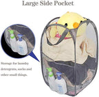 2 Pack Foldable Mesh Laundry Baskets with Reinforced Handles Grey Portable for Home Travel Student Use