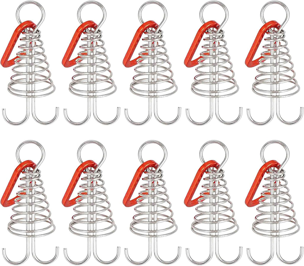 10 Pack Tent Pegs Aluminium Alloy Visgraat Shaped Windproof Octopus Tenthorns with Spring Clips Portable Rope Anchors for Camping Tents