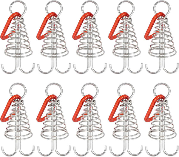 10 Pack Tent Pegs Aluminium Alloy Visgraat Shaped Windproof Octopus Tenthorns with Spring Clips Portable Rope Anchors for Camping Tents