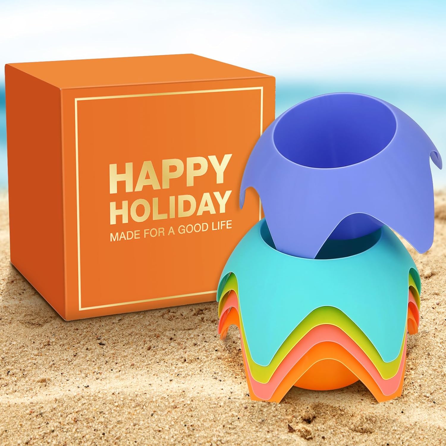5 Pack Beach Drink Holders Multiple Colours Essential Beach Accessories for Vacation Must Have for Women Adults Family Friends