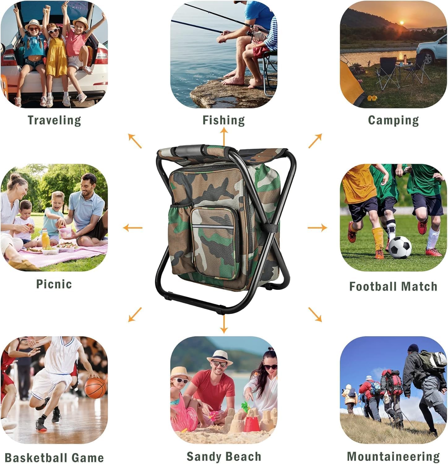 Camouflage Folding Camping Chair Portable Compact Adjustable Fishing Stool for Outdoor Use
