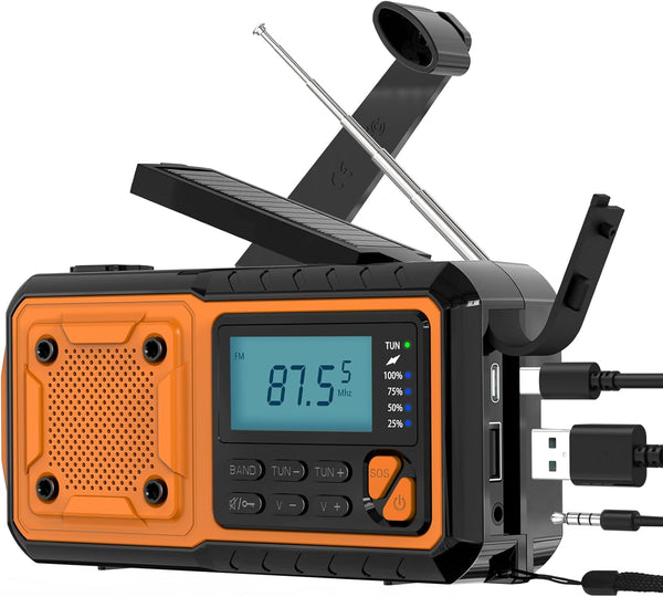 Emergency Radio Flashlight 4000mAh Hand Crank Portable AM/FM Radio for Camping Outdoor Emergencies Orange
