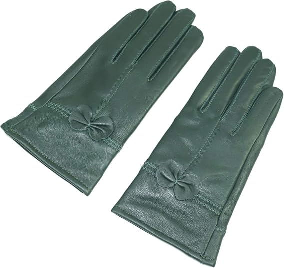 Military Green Winter Leather Gloves - Warm Fleece Lined - Stylish Size L