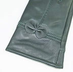 Military Green Winter Leather Gloves - Warm Fleece Lined - Stylish Size L