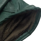 Military Green Winter Leather Gloves - Warm Fleece Lined - Stylish Size L