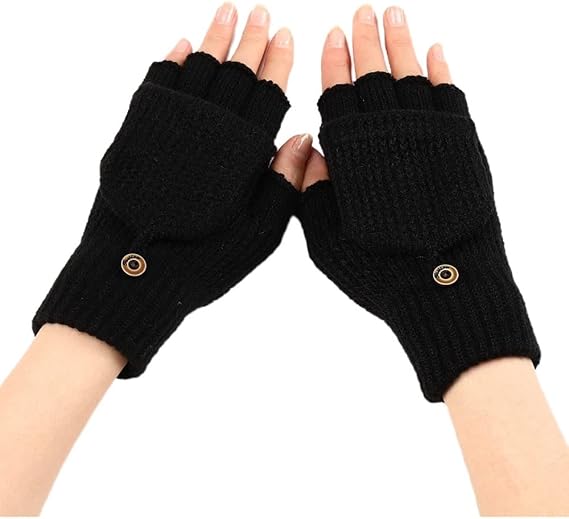 Women's Warm Fingerless Gloves Black Pair