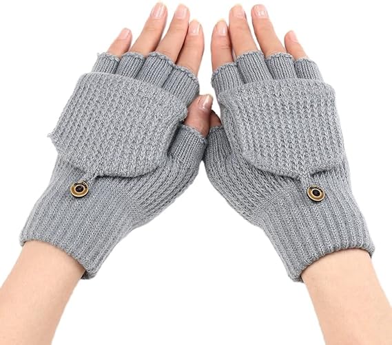 Women's Light Grey Fingerless Gloves Warm Winter Accessory