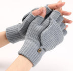 Women's Light Grey Fingerless Gloves Warm Winter Accessory