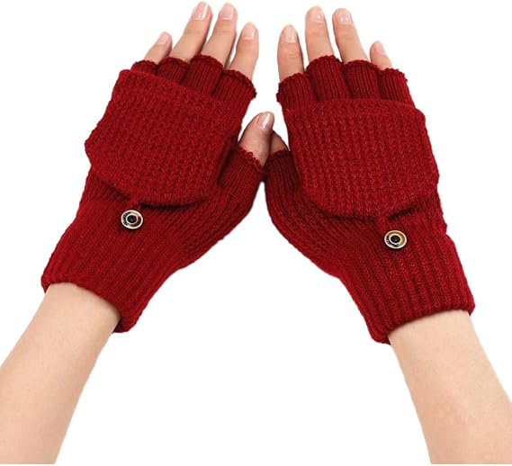 Women's Red Warm Fingerless Gloves 1 Pair