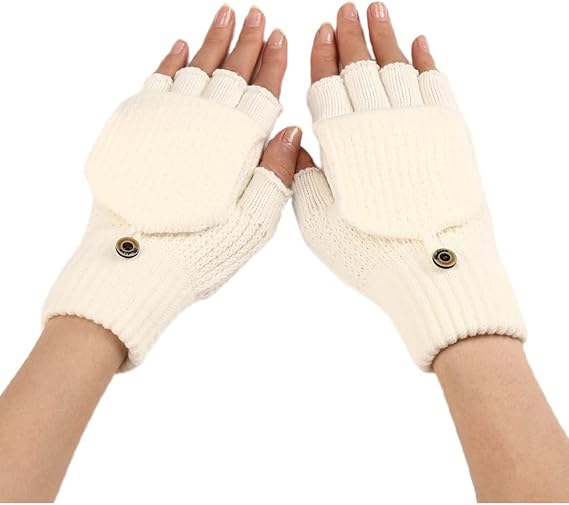 Women's Warm Fingerless Gloves - 1 Pair - White