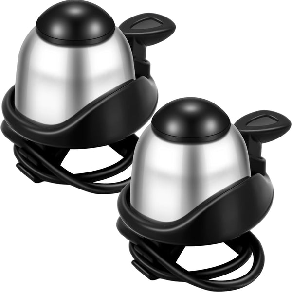 2 Pack Bicycle Bell - Compact & Loud - Mini Bike Bell for Road Bike Mountain Bike E-Bike - Silver