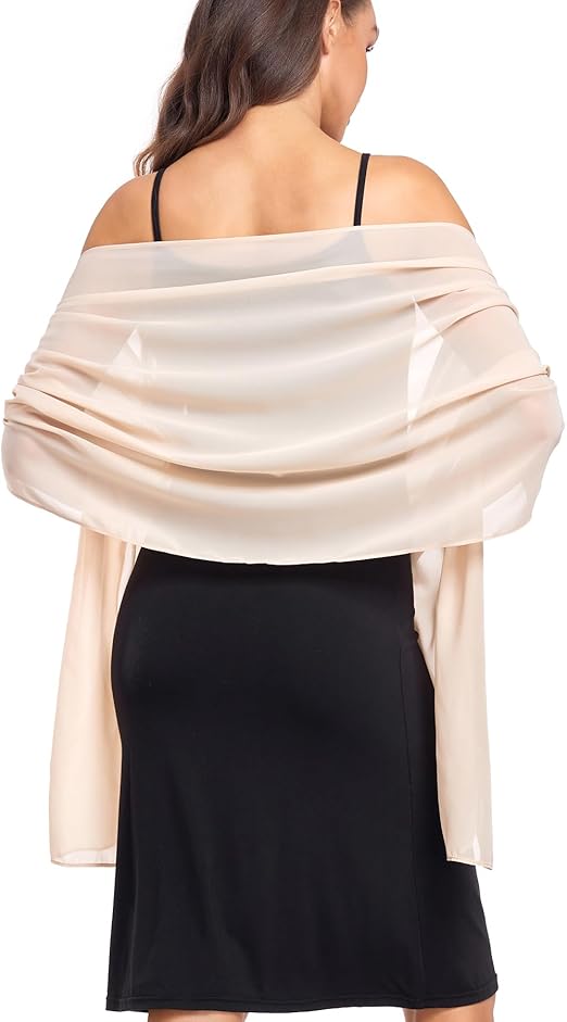 Women's Beige Chiffon Scarf 175x70cm - Ultra Soft Lightweight for Travel & Shoulder - Compact Design